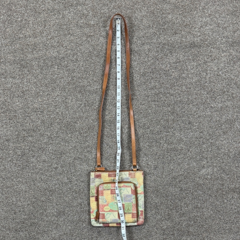 Vintage Fossil London Travel Stamps Leather Crossbody Bag Wallet Front Pocket - Picture 8 of 9